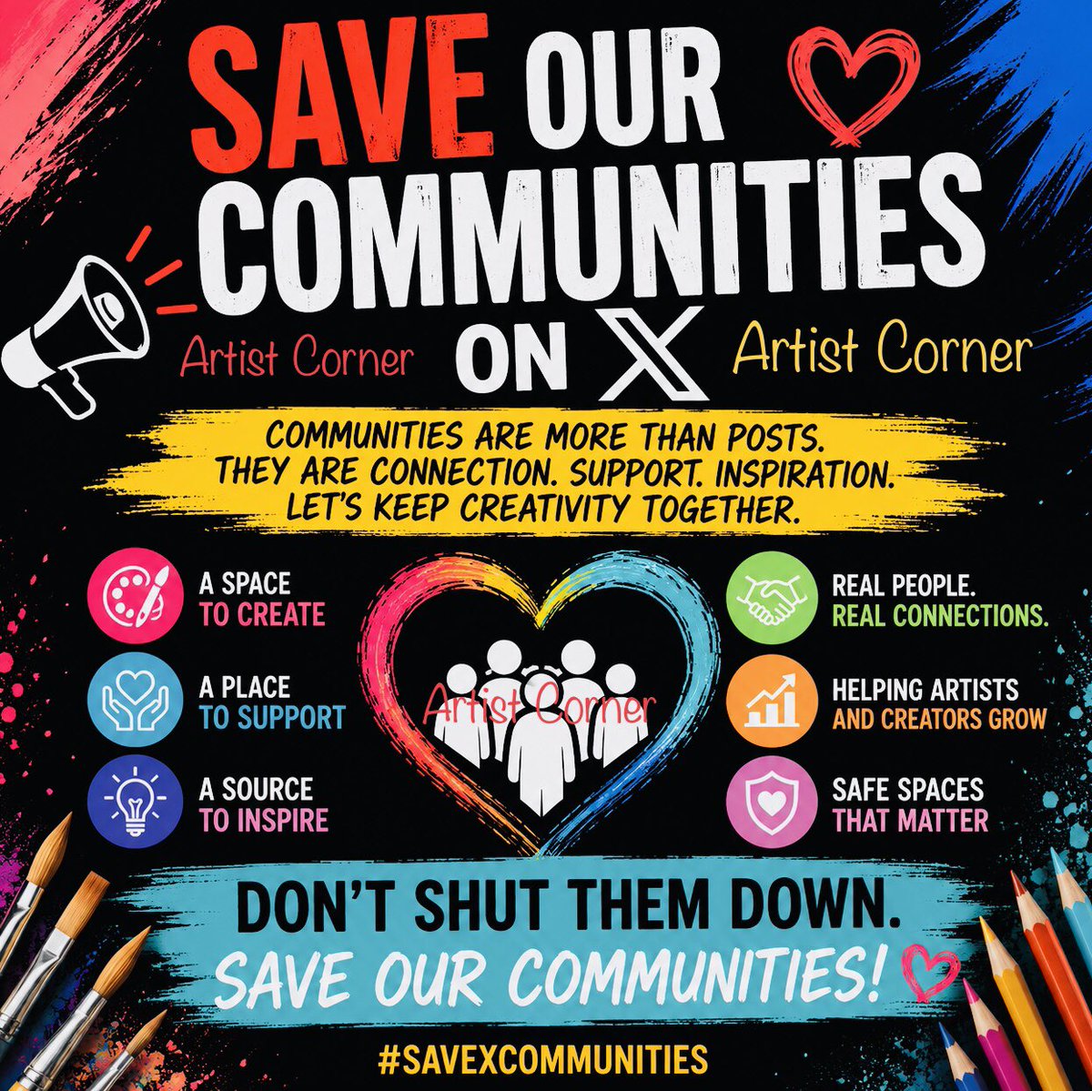 ladyhamiltonar1's tweet photo. ๐จ๐จ Donโt shut down Communities on X.
Artists, creators, and small communities rely on these spaces for connection, support, inspiration, and visibility.
Please save the communities that helped creativity thrive. ๐๐๏ธ
#SaveXCommunities #SupportArtists #ArtistCommunity
@elonmusk