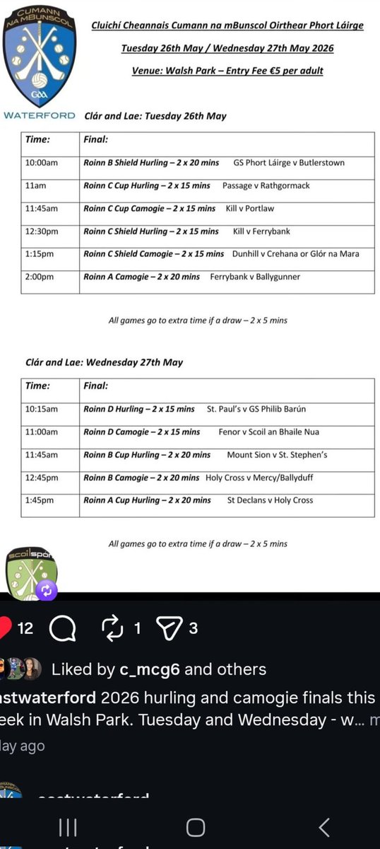 WhelanGavin's tweet photo. Action continues tomorrow (Wednesday), starting with the Roinn D Hurling Final - @GaelscoilPBarun, Trà Mhòr Vs. St. Paul's, a feast of games, all support welcome - €5 entry per adult, @TramoreGAA13 @FenorGAA @Ballydufflower @GaaNewtown @midcountygda @AussieGleeson @wlrfm https://t.co/FYWA28n74c