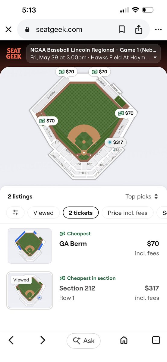 Dleisch1's tweet photo. Hey @UNLincoln , @WOWT6News @KETV  @Huskers 
We went to at least one game of every home series, a few mid week games, Big Ten Tournament. I was on the Huskers site at 3pm and all the tickets were gone. 

So this is means your Boosters are reselling the tickets for 200-400% more and profiting . Whatever system you put in place isn’t working. It’s obvious that people were able to buy more than 2 tickets. 

#Huskers #huskerbaseball #Nebraska