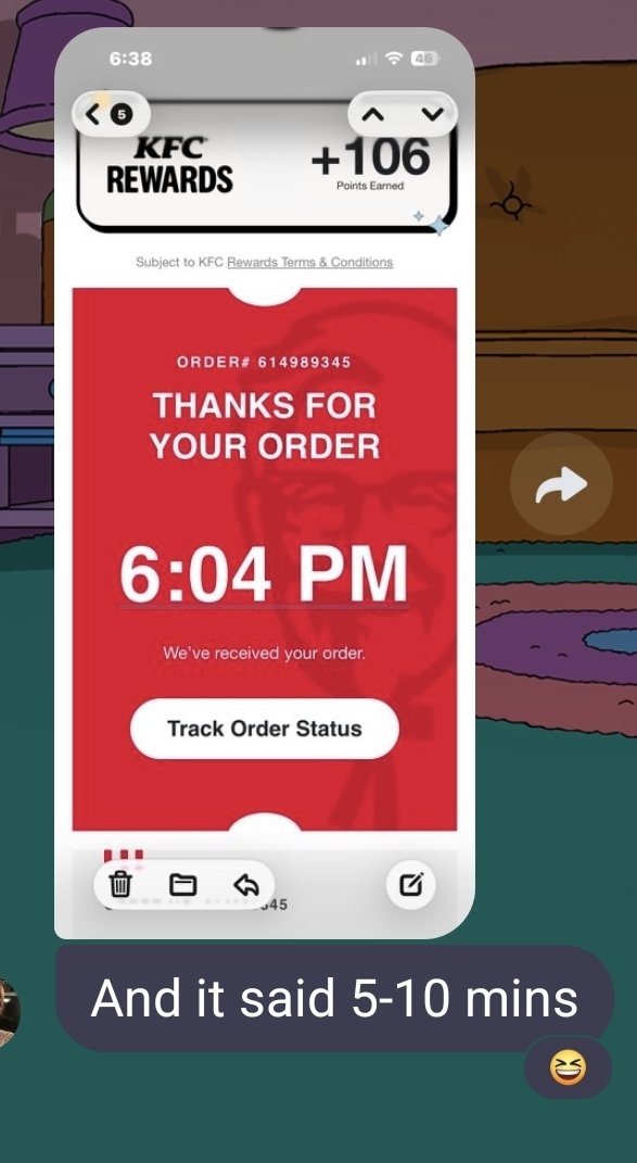 cameronsmasons's tweet photo. @kfc its been 37 min since order was placed. https://t.co/Hw9NvSxi0F