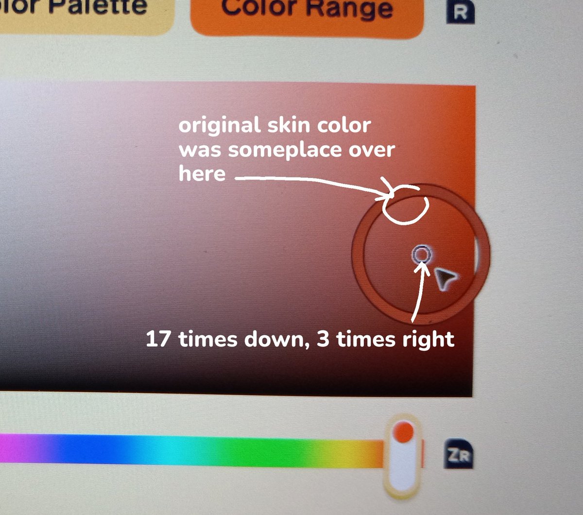 paolamaoo's tweet photo. its the same when making clothes, what i do is use a stamp of the miis face, grab the skin color and bump it down like 17 times and 3 times to the right in the color range, very helpful when making clothes that expose skin, like tank tops https://t.co/PvNdCbPMrV