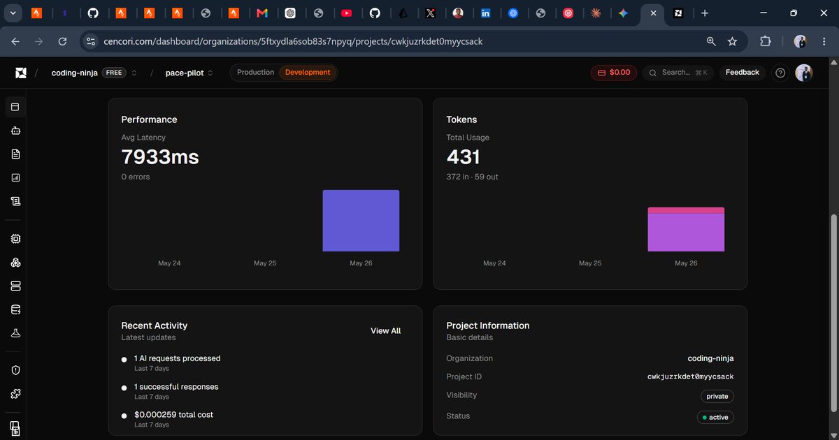 Oluwatobicodes's tweet photo. I will be using @cencori for managing my AI cost and managing rotating between models (the model is gemini 2.5) without complex setup

Using them, I was able to analyze a run fast setup unlike gemini sdk wahala 

Use them, please!!!!! so they will buy me benz 😔🙏🏾

Cool UI, btw.

How many likes for $100 credit? 😔may I finish work, please?

cc: @bolaabanjo , @Thedanieloreofe @ladicodez