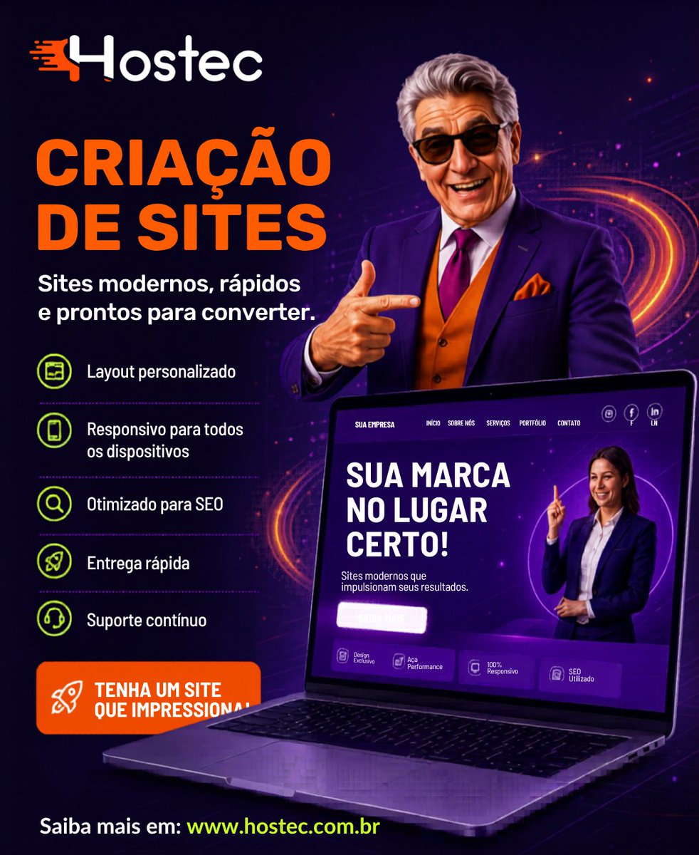 H0stec's tweet photo. 🚀 Seu negócio merece um site moderno, rápido e preparado para gerar resultados!

✅ Layout personalizado
✅ Responsivo para celulares e tablets
✅ Otimização para SEO
✅ Carregamento rápido
✅ Suporte em todo o processo

🌐 Saiba mais em: https://t.co/HuMezhioZ1

#Hostec #Sites https://t.co/kuJu5ggdMM