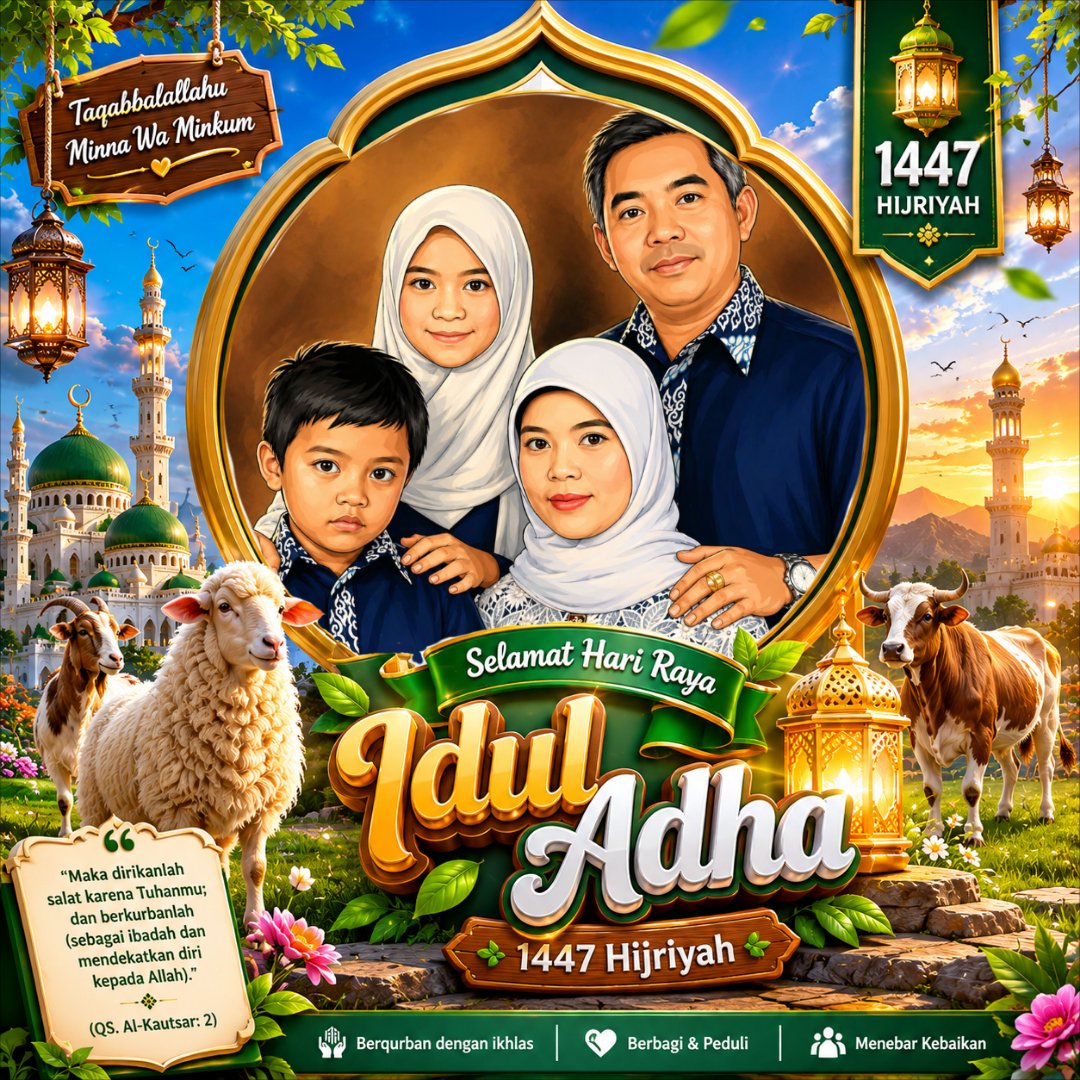 AhmadfathoniAz's tweet photo. Selamat merayakan Idul Adha 1447 H, semoga kesehatan, kedamaian, dan kebahagiaan selalu melingkupi keluarga kita semuanya.

Di hari raya ini, mari kita bersyukur atas segala nikmat dan memohon perlindungan-Nya di setiap waktu, Aamiin Yaa Robbal Aalamiin. 
#iduladha
#iduladha1447h https://t.co/eHLBpdn0SM