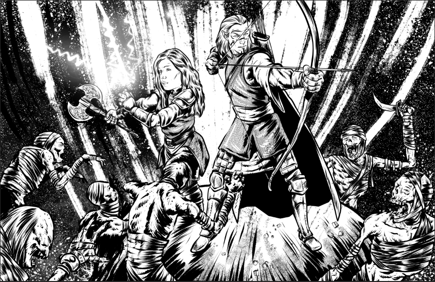 DelveRPG's tweet photo. Doma and Thillion, Delve RPG's iconic priests, beat down shared enemies of their faiths. Tomorrow, Delvers get a full look at the priest class. https://t.co/VABnEzBMBK