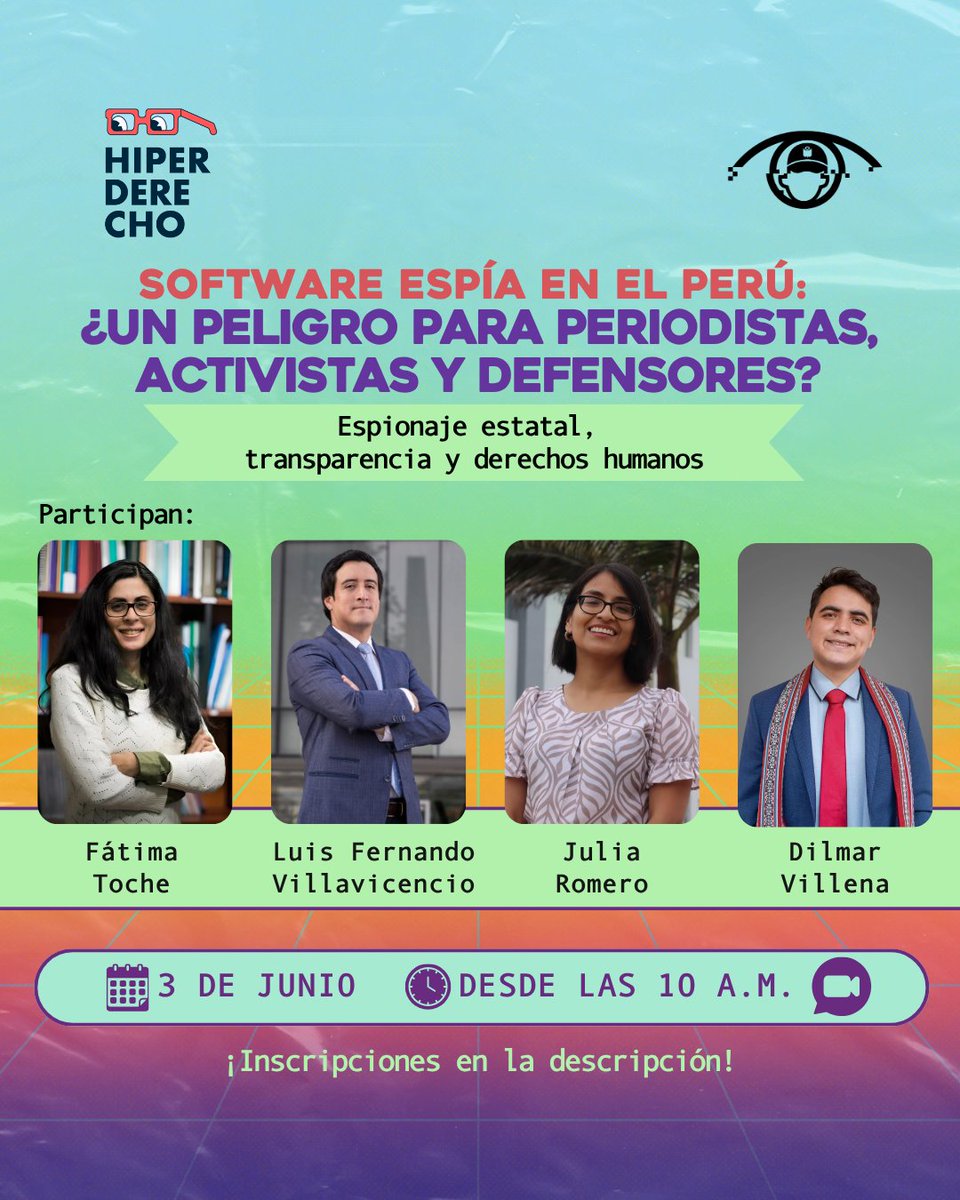 hiperderecho's tweet photo. ¿Tiene el Estado el poder de adquirir software de espionaje sin permiso explícito de la Constitución? Este miércoles 03 de junio a las 10am analizamos los vacíos legales de la inteligencia en el Perú. 

🔗 https://t.co/bnd7pOJfXw https://t.co/2EVUhszS3k