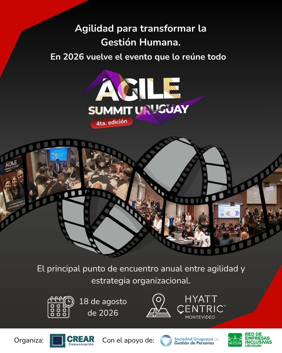 CREARcomunic's tweet photo. ⚡ La agilidad sigue evolucionando. Y las organizaciones también.

En 2026 vuelve Agile Summit Uruguay, el espacio que reúne experiencias, estrategias y nuevas miradas sobre transformación organizacional, liderazgo y gestión humana. https://t.co/Xjkmfttxk6