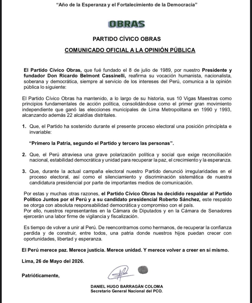 Roberto Sánchez Palomino tweet media