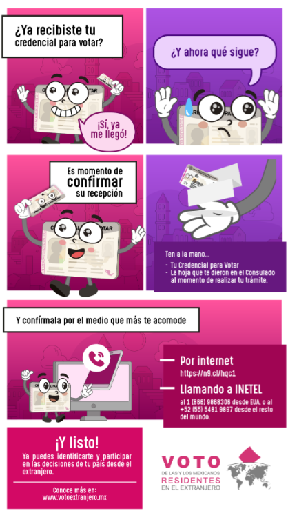 EmbamexSL's tweet photo. ¿Recibiste tu Credencial para Votar desde el Extranjero?, ¡Recuerda que debes confirmarla, es muy fácil! 🗳
#VotoExtranjero #INEMéxico https://t.co/o2N3va8xIe