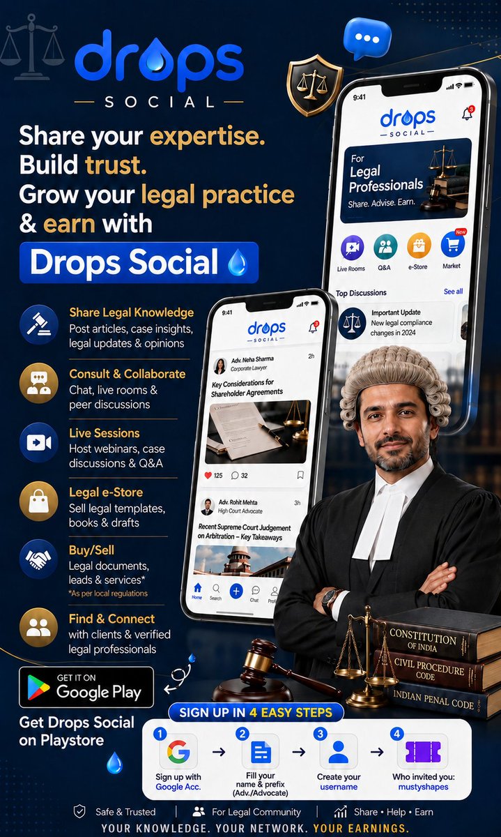 Mustyshapes's tweet photo. Legal professionals are building on Drops Social ⚖️💧

Share knowledge, build trust. earn from default monetization in $Drops, cashout in USDT or Fiat.

📲 Download on Playstore:
https://t.co/JtSZ2CBc9v
🎟️ Use Invite: mustyshapes
@dropsocial_app https://t.co/I4fe1fiZWS