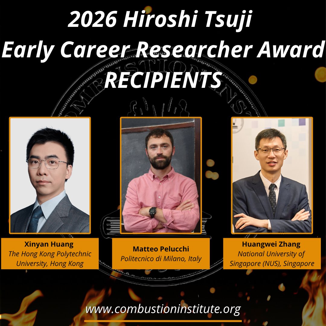 Combustion_Intl's tweet photo. The Combustion Institute and Elsevier are proud to announce the recipients of the Hiroshi Tsuji Early Career Researcher Award are Xinyan Huang, Matteo Pelucchi, and Huangwei Zhang. To be recognized at the #41stISOC.
#CombustionInstitute #HiroshiTsujiAward #Elsevier https://t.co/oBLXfNbjv0