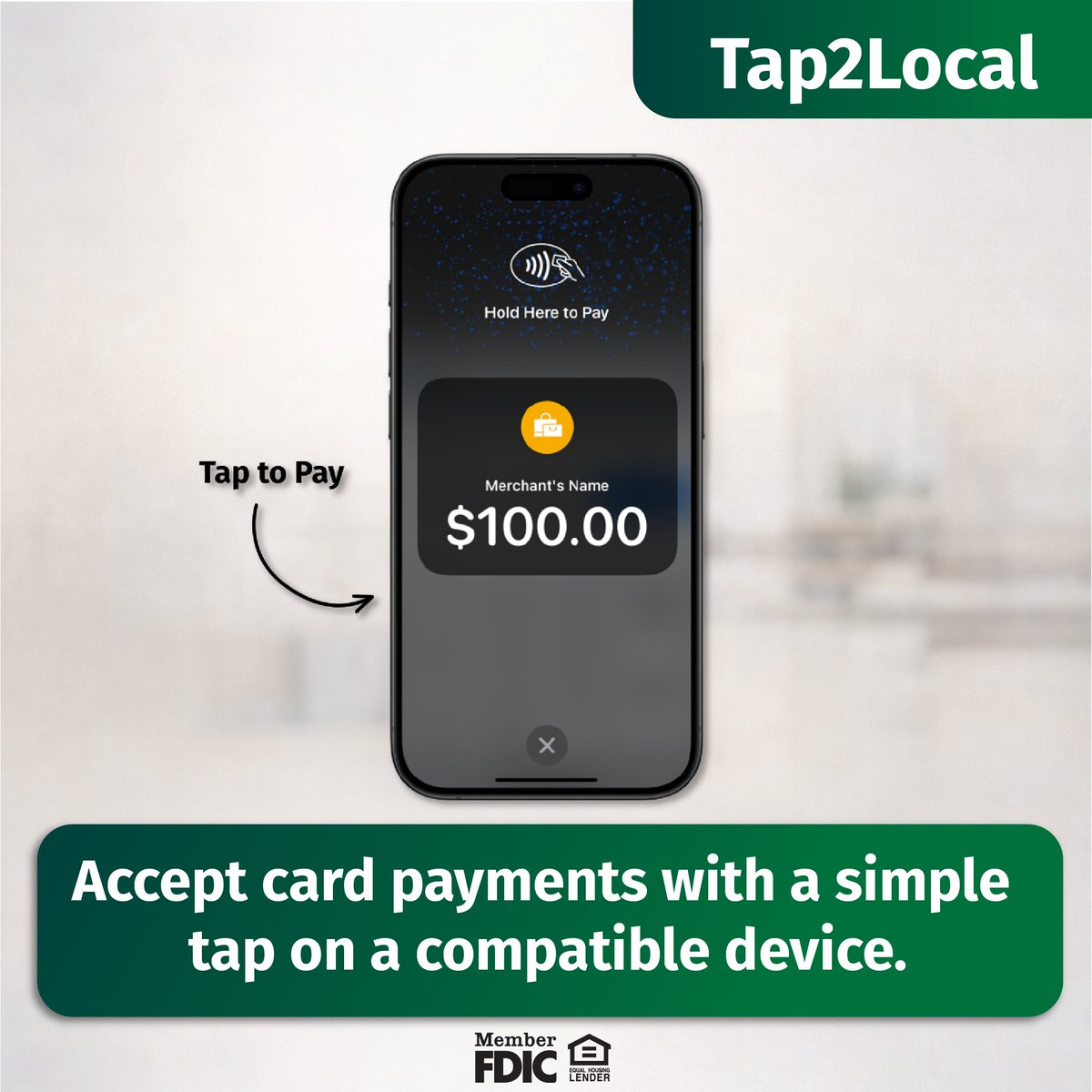 BankEquitable's tweet photo. Accept payments effortlessly with the new Tap2Local in the Equitable mobile app. There are three convenient options for customers to make payments:
☑️ Tap to pay
☑️ Payment links
☑️ QR codes
Enroll today through online banking.

*Transaction fees may apply. Subject to approval. https://t.co/c4d4gzCqad