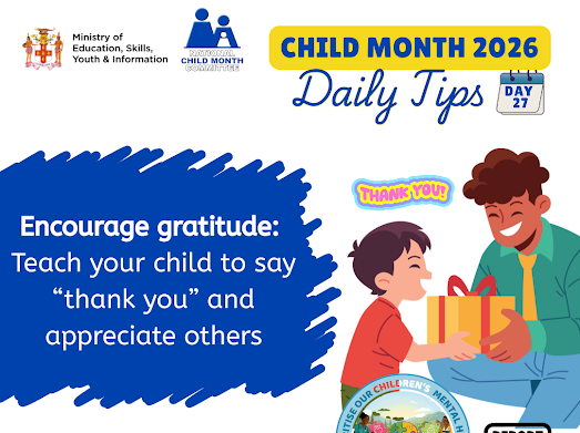 JISNews's tweet photo. Support your child's holistic development through outside recreation and efforts to show gratitude.
#childmonth
#childmonthja
#everyfuturematters
#mentalhealth
#labourday2026 https://t.co/INBQ9CEdiC