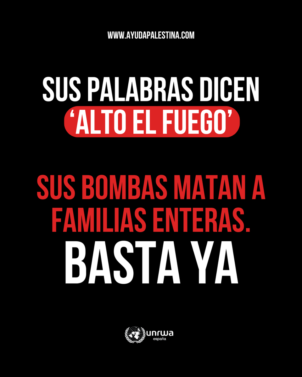 UNRWAes's tweet photo. Israel sigue bombardeando Gaza y Líbano cada día. Llaman «alto el fuego» a los ataques que no paran.
La impunidad que se permite, se repite. BASTA YA.
No dejes de hablar, #Palestina nos necesita. https://t.co/yjkLGZJ3do