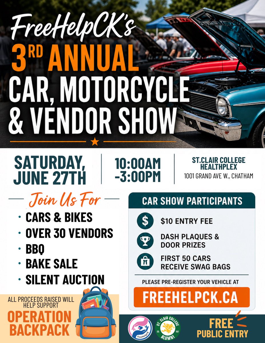 freehelpck's tweet photo. Huge thank you to Canter Lope for your generous support of our Operation Backpack Program through our upcoming Car & Vendor Show fundraiser! 🎒💚

We are truly so appreciative of your support and commitment to helping local students in our community.

It’s because of amazing local businesses like yours that we’re able to make a meaningful difference in the lives of students and families across Chatham-Kent. Thank you for helping us ensure local students head back to school feeling confident, prepared, and supported. ✨

#FreeHelpCK #OperationBackpack #CommunitySupport #ChathamKent #GivingBack