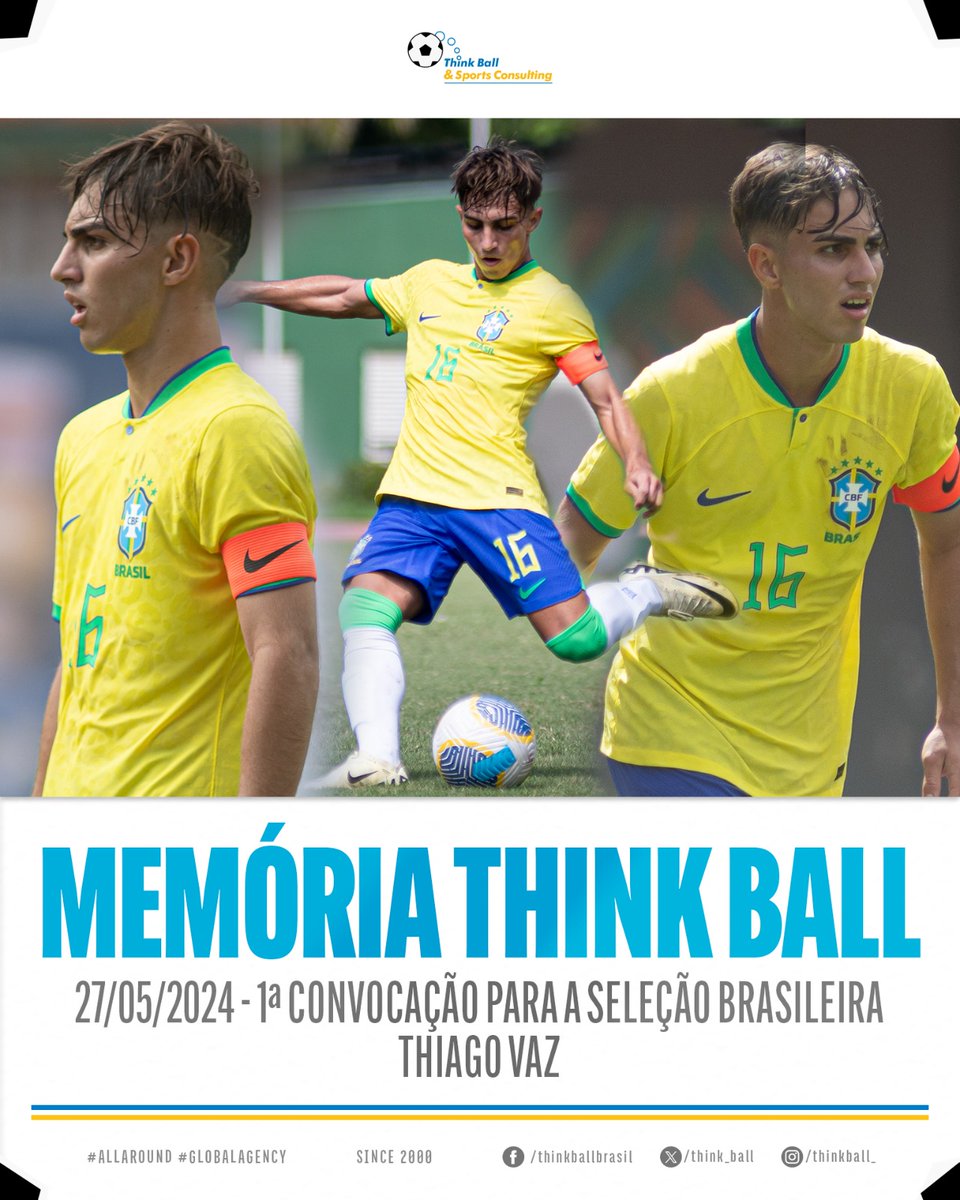 Think_Ball's tweet photo. Há dois anos, em 27/05/2024, nosso craque Thiago Vaz recebia a sua primeira convocação pela Seleção Brasileira! Na ocasião, o lateral-esquerdo do @Palmeiras foi chamado pela Sub-15 visando a Copa 2 de Julho daquele ano. Na temporada seguinte, ele seria novamente convocado, agora pelo Sub-17 do Brasil #CraqueThinkBall #MemoriaThinkBall