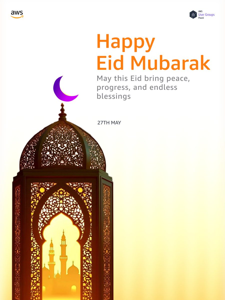 AwsUgpwani's tweet photo. Eid Mubarak from the AWS User Groups Pwani family 🌙
May this blessed day bring peace to your hearts, barakah to your work, and light to every step ahead.
#EidMubarak #AWSUserGroups #AWSPwani #CommunityFirst #TechCommunity https://t.co/zdqey6xL7t
