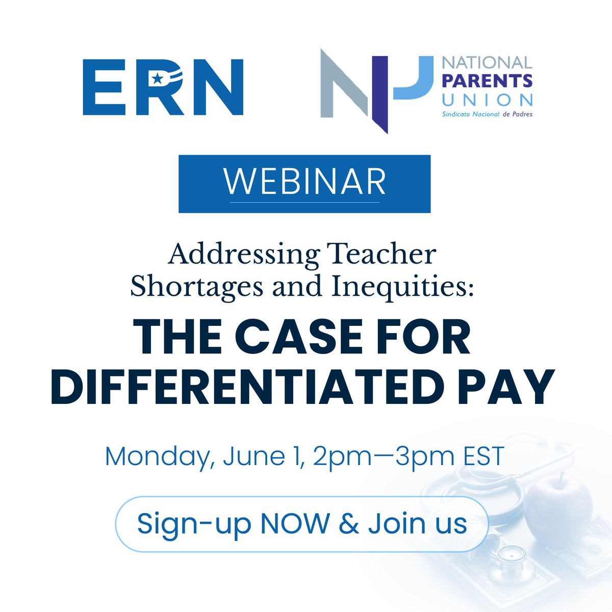 NationalParents's tweet photo. Teacher shortages are concentrated in the schools and subjects that can least afford them. Join ERN’s Andrew Epifano and NPU’s Charles Barone on June 1st @ 2pm EST for a live panel on how differentiated pay can help address shortages and inequity in education. Register here: https://t.co/ah4DUpRZFt