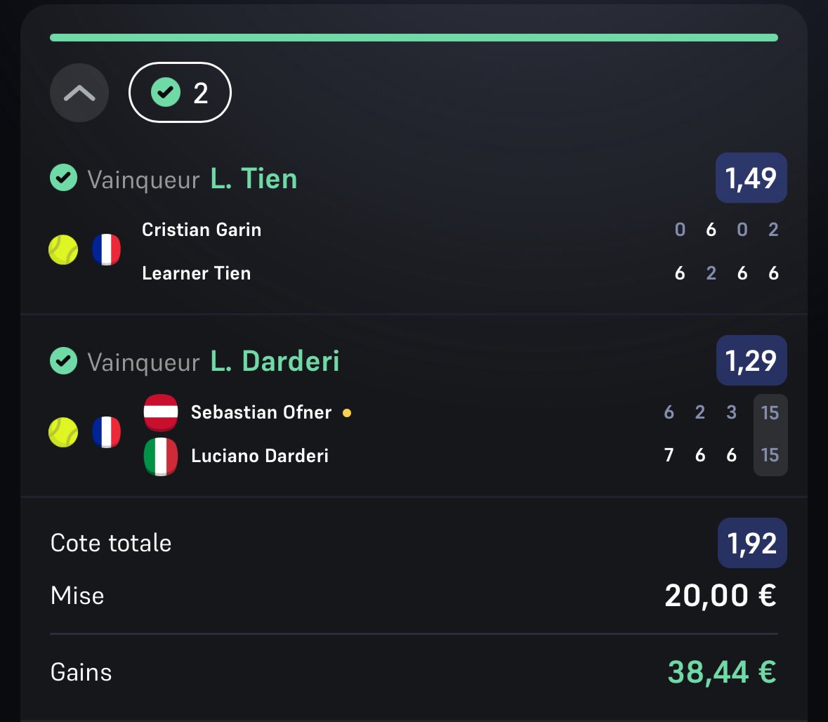 la__kiffance's tweet photo. #RolandGarros  🇫🇷 
🇺🇸Tien + 🇮🇹Darderi @ 1.92 (2%)✅

Valider facilement 🤪

LIKE POUR LA SUITE ! ❤️

#TeamParieur https://t.co/vyRebvnfqT