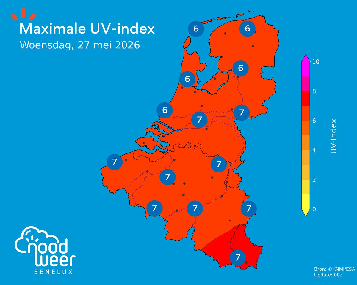 NoodweerBenelux's tweet photo. Goedenavond! Het is een prachtige zomeravond op veel plaatsen en geleidelijk schuift er wat koelere lucht binnen vanuit het noorden, al gaat dit maar zeer langzaam. Op veel plaatsen blijft het nog lang #warm, zeker in de stedelijke regio's. In het noorden zakt het #kwik richting 12 graden, elders is dat tussen 15-19 graden. Een belangrijk thema van de komende (en ook afgelopen) dagen is de hoge #UV-index, waardoor een onbeschermde #huid snel kan #verbranden. Beter voorkomen dan genezen! #weer #tropisch