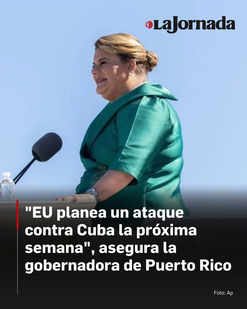 lajornadaonline's tweet photo. 🟥 La gobernadora de Puerto Rico, Jenniffer González, de derecha y partidaria del presidente Donald Trump, afirmó que el ejército estadunidense “planea un ataque contra Cuba la próxima semana”, en una entrevista con medios locales.

La funcionaria también presumió los planes belicistas de Estados Unidos en la región y como “utilizó” a Puerto Rico para lanzar la invasión contra Venezuela el pasado 3 de enero.

Lee más aquí 👇
https://t.co/FrGJFveEZ7