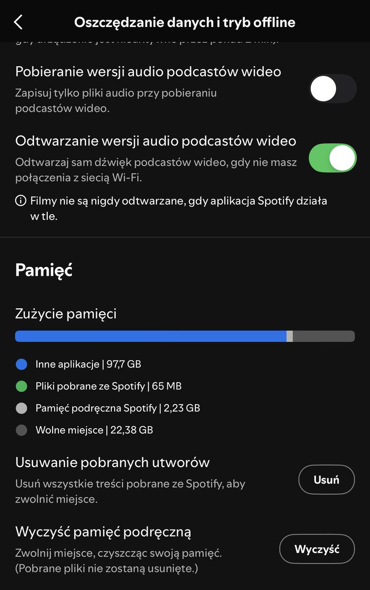 virusowaaa's tweet photo. @xxhopelessxx21 @kiciacatymishi W aplikacji spoti „oszczędzanie danych i tryb offline” i na samym dole jak zjedziesz jest pamiec podreczna i tam mozna wyczyścić https://t.co/kuBeKx7eaM