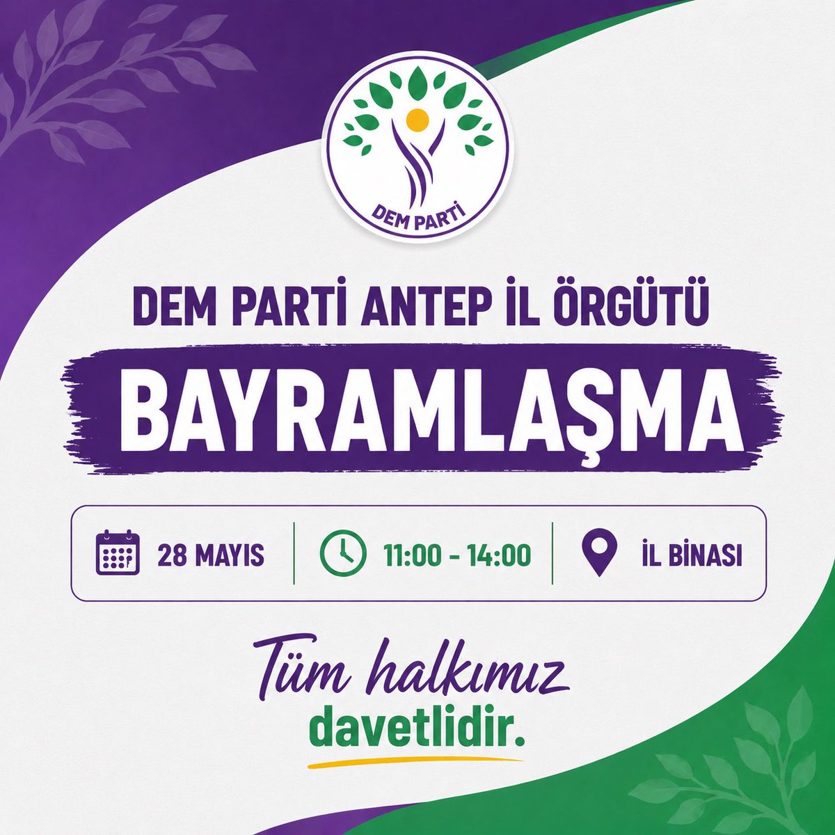 dempartiantep's tweet photo. Bayramın barış, dayanışma ve kardeşlik getirmesini diliyoruz.

Em hêvî dikin ku cejn aşitî, hevgirtin û biratiyê bîne.
Bayramlaşma Programı:
🗓️Bayramın 2. günü 
🕣11:00-14:00 
📍DEM Parti Antep İl Binası
Tüm halkımızı bekliyoruz. https://t.co/y64jX7ILqg