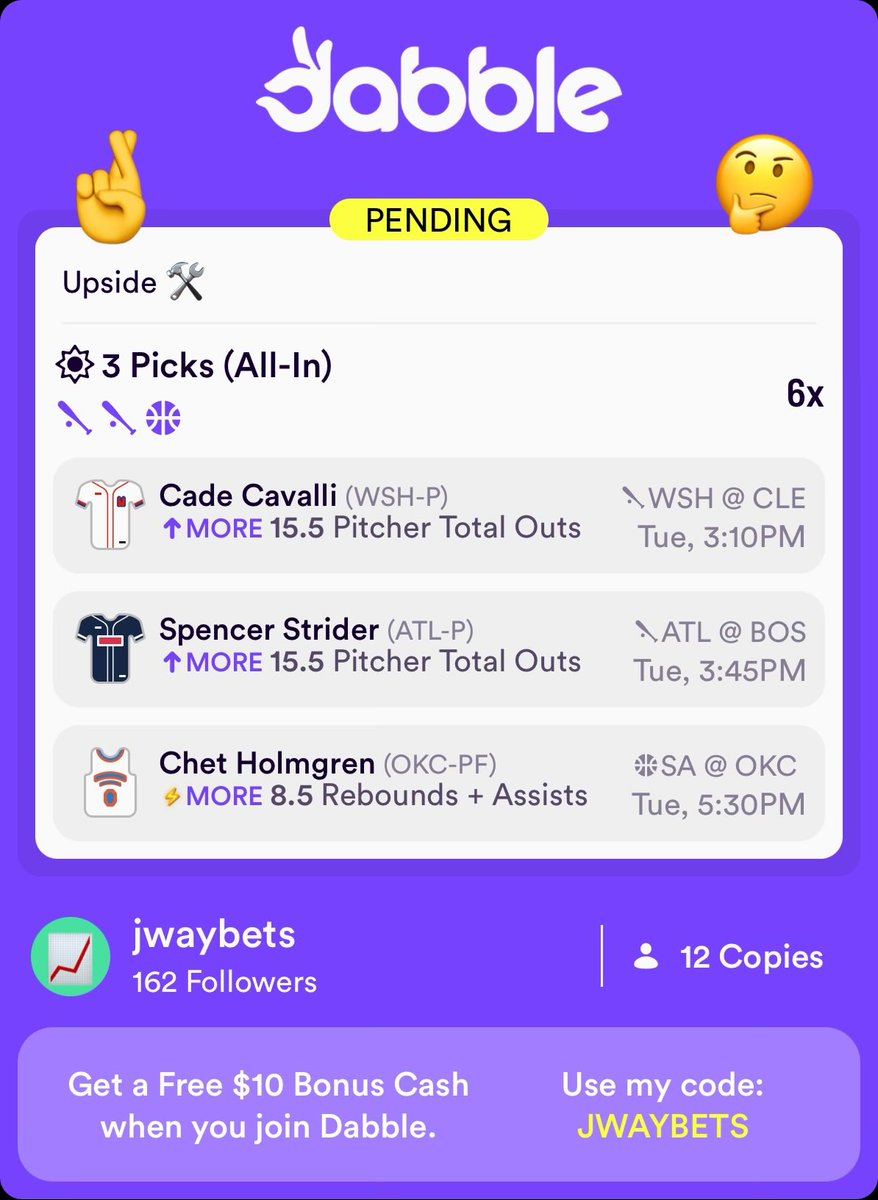 Realtorjwaybets's tweet photo. Another Dabble slip right off the @UpsideTools fantasy optimizer! 

Sharing is caring so here's an entry I placed on Dabble that you can copy!👌🥰💥🤞
https://t.co/znADPqJFT3 https://t.co/8moyczyamo