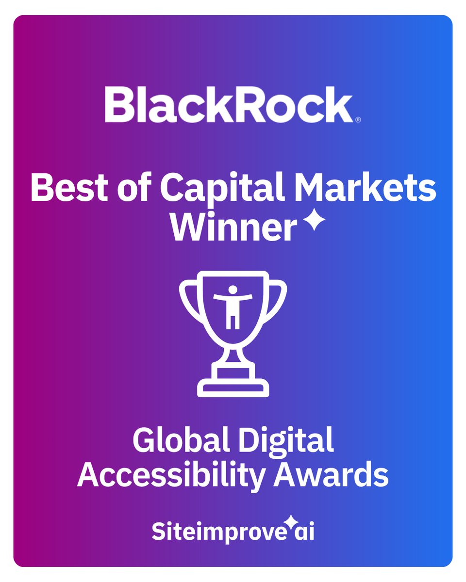 Siteimprove's tweet photo. Siteimprove's Global Digital Accessibility Awards, Best of Capital Markets: @BlackRock 🏆

Reactive remediation: out. Accessibility-by-default: built-in. 

Congrats to Irfan Ali and the BlackRock team. 

https://t.co/uKnO1YNcTB https://t.co/x7roeEjjLt