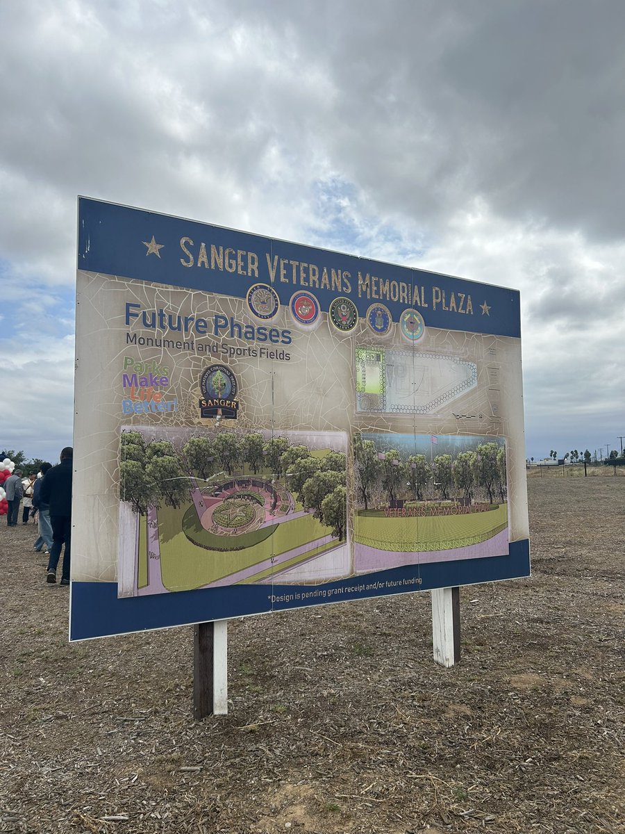 CaltransDist6's tweet photo. Sanger: Caltrans was honored to join the City of Sanger today for the ground breaking ceremony for Phase II of the Sanger Veterans Memorial Plaza, a Clean CA Local Grant project. #CleanCA @CaltransHQ https://t.co/zTYILsPqW5