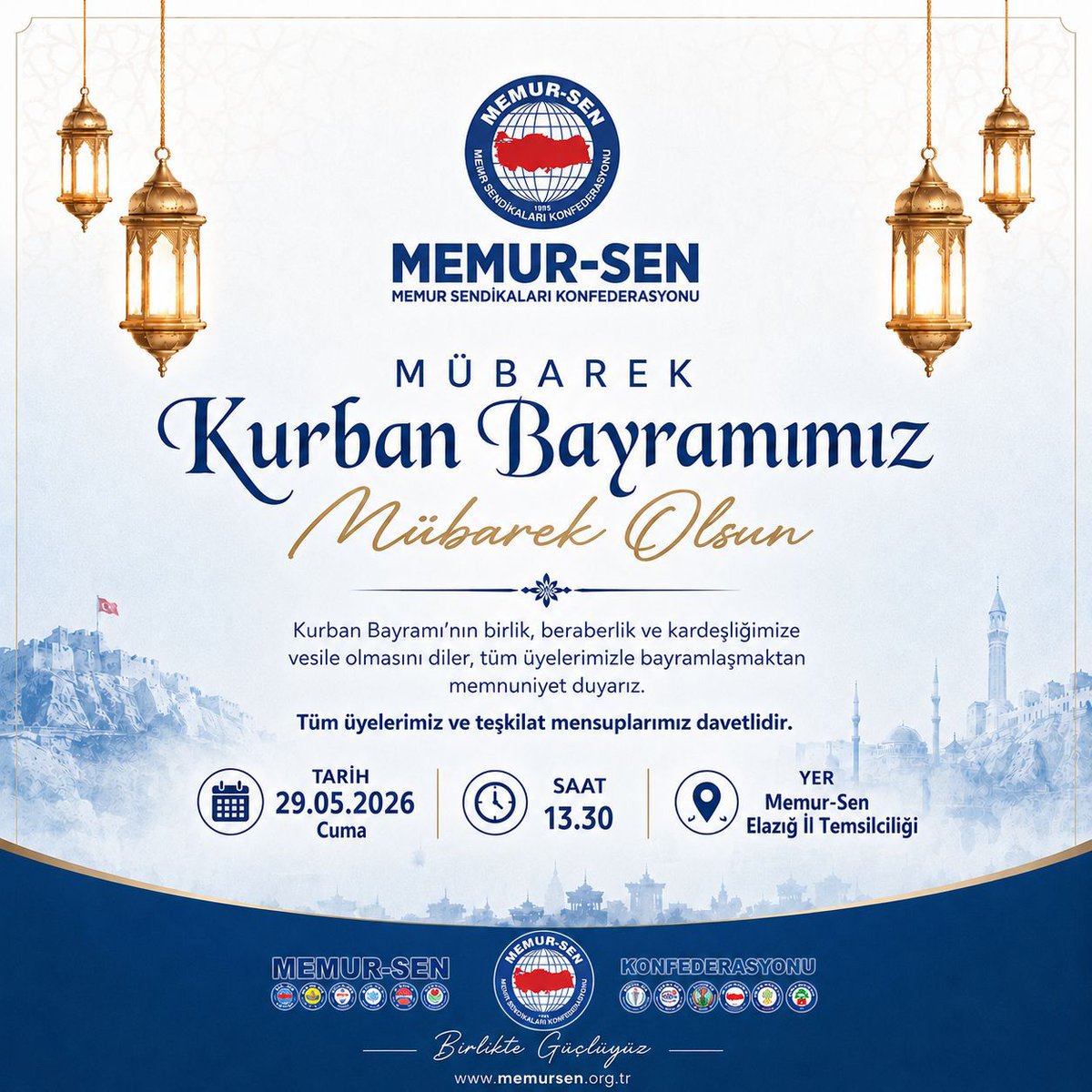 ebselazig1's tweet photo. Geleneksel Memur-Sen Bayramlaşmamıza tüm üyelerimizi bekliyoruz...
📅 29 Mayıs Cuma 
📍 Memur-Sen
⌚ 13.30 https://t.co/X2Larja2Jg