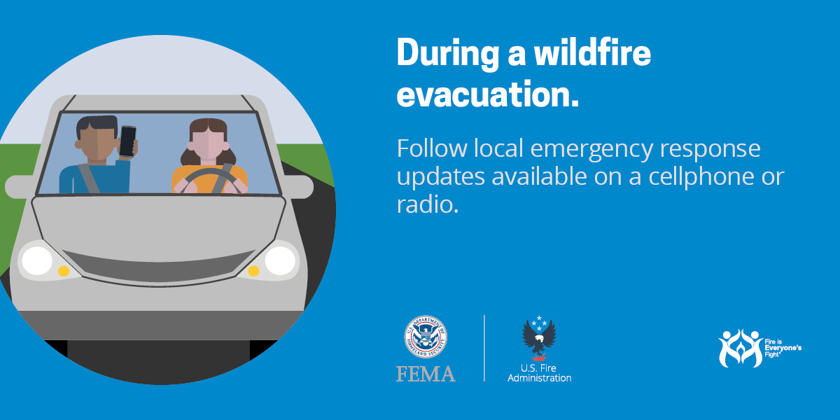 Readygov's tweet photo. During Wildfire Awareness Month, know where to go before a fire strikes. Take time to review evacuation routes, gather important documents, and pack an emergency kit. For prevention and protection tips, follow:
@usfire
@NIFC_Fire
@smokey_bear

More: https://t.co/g1UT5lw0XT https://t.co/zm4qDJPsH2