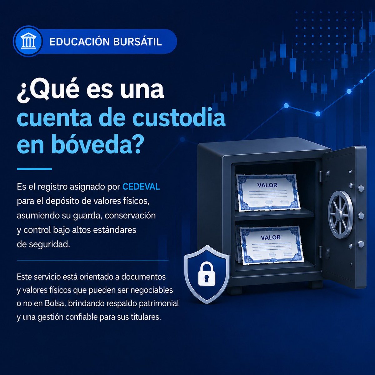 CEDEVALSV's tweet photo. Esta semana en Educación Bursátil te compartimos la definición de Cuenta de custodia en bóveda. https://t.co/Of8D3HcxGN