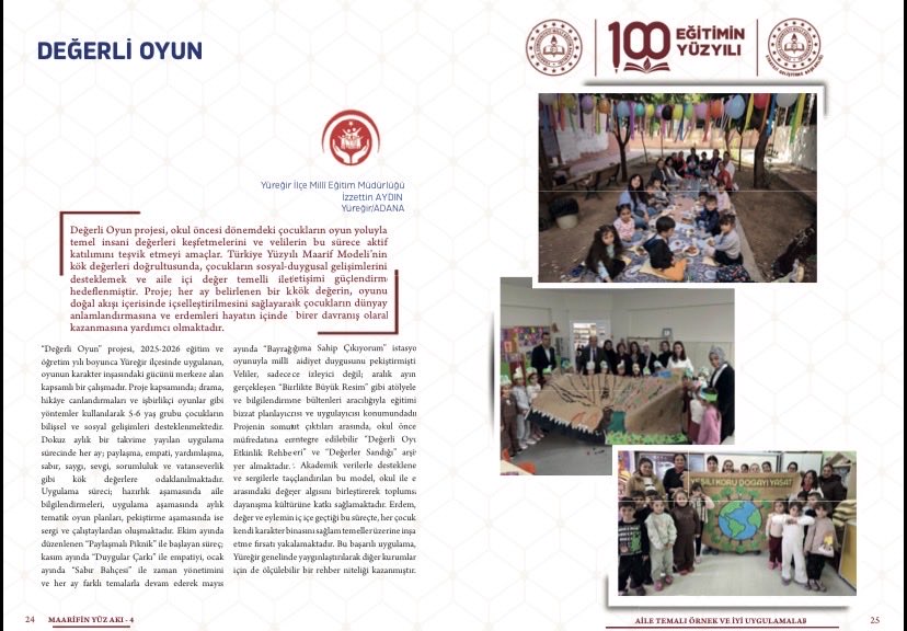 YuregirMem's tweet photo. Müdürlüğümüz tarafından yürütülen“Değerli Oyun”projemiz, Millî Eğitim Bakanlığımızın yayımladığı “Maarifin Yüz Akı” dergisinin “Aile” temalı özel sayısında örnek uygulama olarak yer aldı.
👉https://t.co/5En0Nn7MVx
@Yusuf__Tekin @tcmeb @valiyavuz @mehmet1aksu @mnaras @izzetaydin01 https://t.co/xU22uhvCno