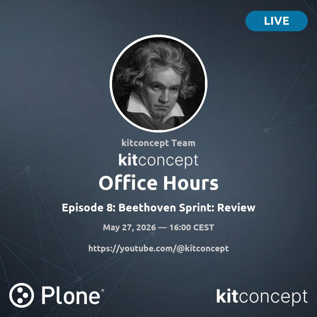 kitconcept_gmbh's tweet photo. Tomorrow on kitconcept Office Hours: the whole kitconcept team gets together to recap last week's Beethoven Sprint — what we shipped, what we learned, and what's next for #Plone.

🗓️ May 27, 16:00 CEST / 14:00 UTC / 11:00 BRT
📺 https://t.co/Sn7EkpUQHJ https://t.co/gYF07c4Rbb