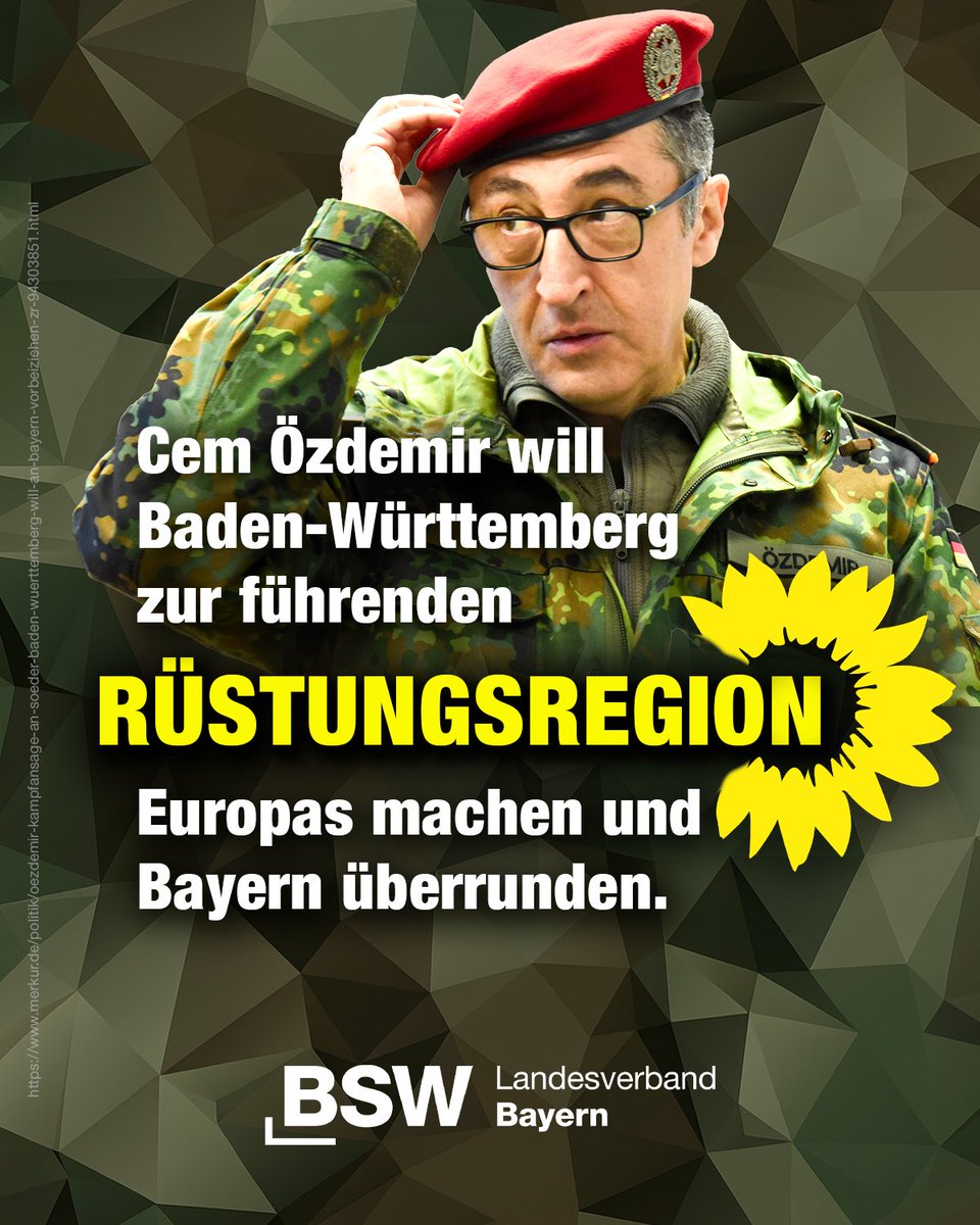 BSWBayern's tweet photo. Wettrüsten zwischen Bayern und BW?! Ernsthaft?

Die neue Regierung unter @cem_oezdemir will Baden-Württemberg zur führenden Rüstungsregion in Europa machen – und dabei den Dauerrivalen Bayern hinter sich lassen.

Kelly und Bastian drehen sich im Grabe um. 

🔗 in der Beschreibung https://t.co/tbUEfEzo0t