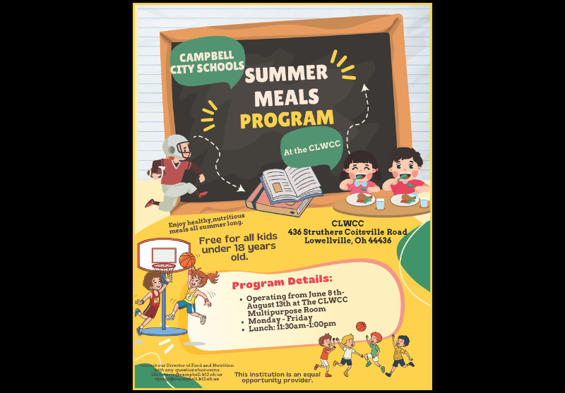 CCSDRedDevils's tweet photo. Seamless Summer...
The Campbell City Schools announces its participation in the federally funded Seamless Summer Option of the National School Lunch Program. Under the Seamless Summer Option, nutritious meals are provided free of charge to...
https://t.co/CCIWjqAOjh https://t.co/CZWl4SED3O