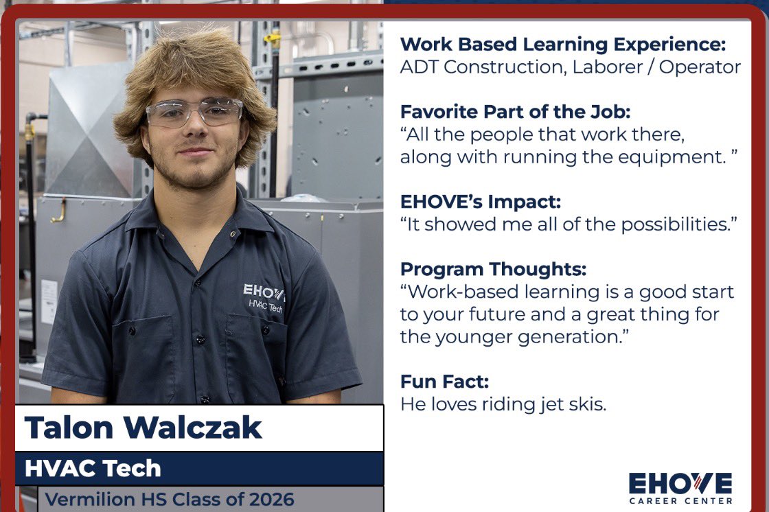 VHS_Perry's tweet photo. Congrats to Talon Walczak was featured as the EHOVe Work-Based Learning Spotlight student for the 4th quarter!
@EHOVEworks https://t.co/8kJ54hIsqf