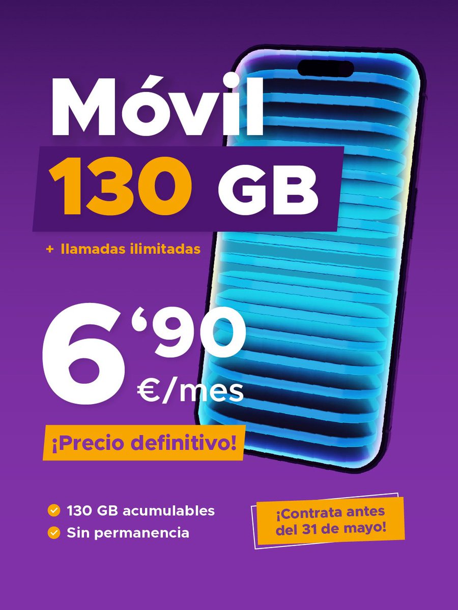 ConectaBalear's tweet photo. Quedan exactamente 5 días para que empiece junio. ¿Vas a seguir contando los gigas este verano? ☀️🏝️

Hablemos claro: se viene la época de no pisar tu casa, subir stories desde la playa, videollamadas con los pies en la arena y compartir la ubicación de ese chiringuito secreto. ¿De verdad vas a estar mendigando Wi-Fi? Por 6,90 €/mes (precio definitivo) ¡te dejas de dramas!

Contrata desde el link, llama gratis al 1699 o pásate por nuestras oficinas. 

💜 https://t.co/EkYuiQsAEf
