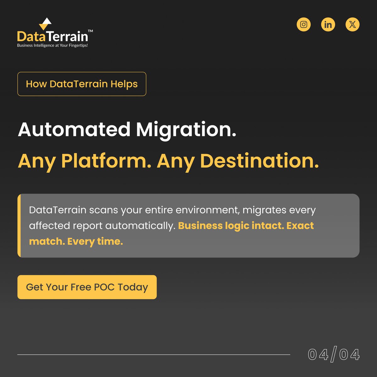 DataTerrain's tweet photo. Your BI platform has an expiry date. Most teams find out too late. 
DataTerrain automates migration to any modern platform, before it becomes urgent. 👉 https://t.co/ssUC8mTYXq

#BIMigration #DataTerrain #ModernBI https://t.co/LnRdg5qMjT