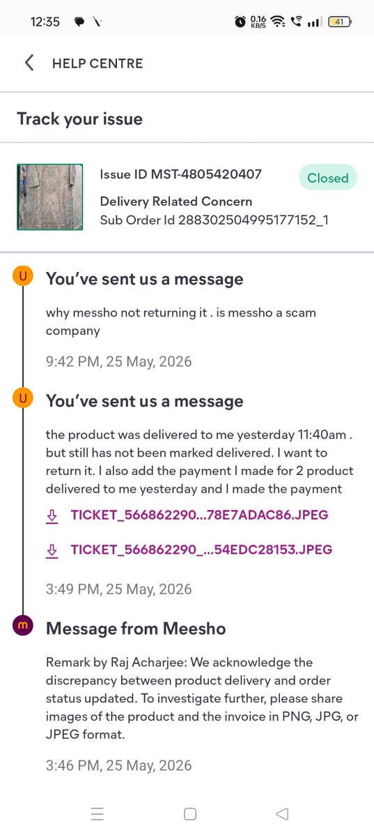 Wasi720's tweet photo. @Meesho_Official @meesho_support @meesho_support  i raised the ticket that i received the product. But there is no invoice there . Just brand name and barcode outside . 
Customers tell me we can't help you find the delivery boy by yourself. 
@meesho_support this how you treat your customers. https://t.co/HvdfvjlUGz