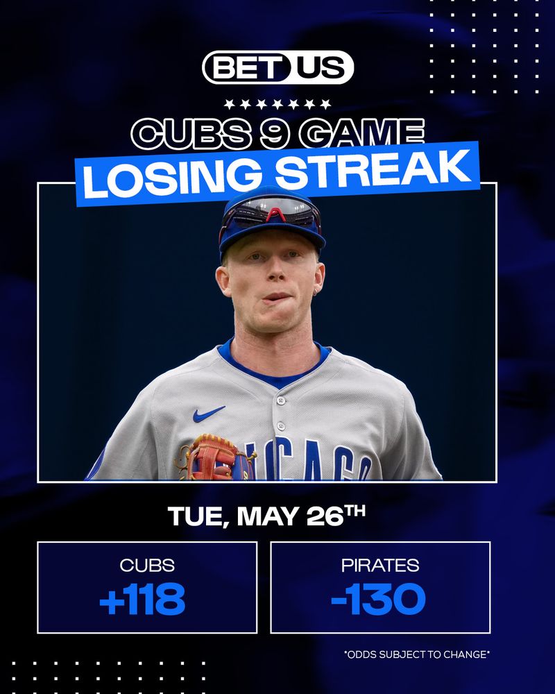 BetUS_MLB's tweet photo. After starting the season 29-16, the Cubs have lost 9 in a row.

The Cubs have only scored 24 runs during this span and are dogs again today.

Will the slump continue or will the Cubs get the W? https://t.co/l8bUEXnUNh