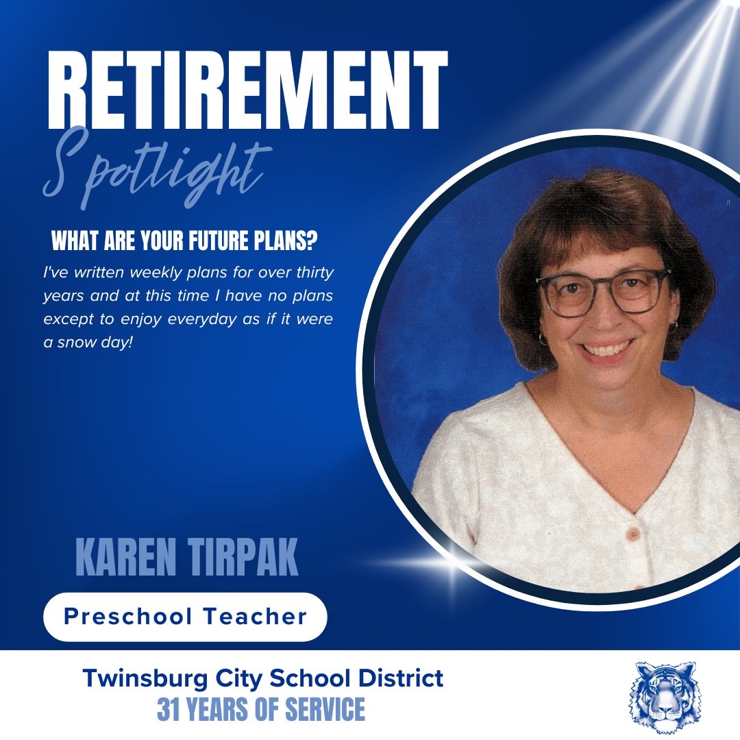 twinsburgcsd's tweet photo. As the school year comes to a close, we are proud to recognize Karen Tirpak as she begins her retirement journey. We celebrate the impact she made on our students, schools, and community. Join us in thanking for her 31 years of service and commitment! #tcsdproud https://t.co/rzJ46DD1dq