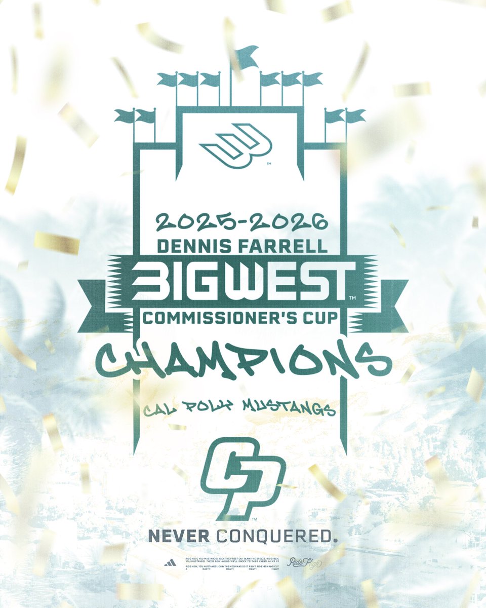 CPMustangs's tweet photo. For the 2nd time of school in history the Cal Poly Mustangs have been named the Dennis Farrell Commissioner’s Cup Champions! Presented to the highest achieving athletic department in the Big West!

Setting a new @bigwestsports record of 163.3 points! https://t.co/r0ZBDTLrDb