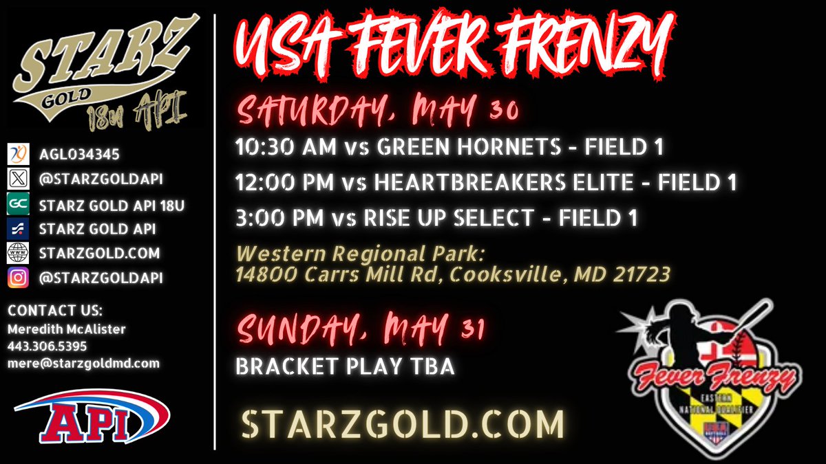 StarzGoldAPI's tweet photo. Back in Action this weekend with 18U, 16U and 14U all staying local for a tune-up. 💫
🧵 https://t.co/poTL84FCOt