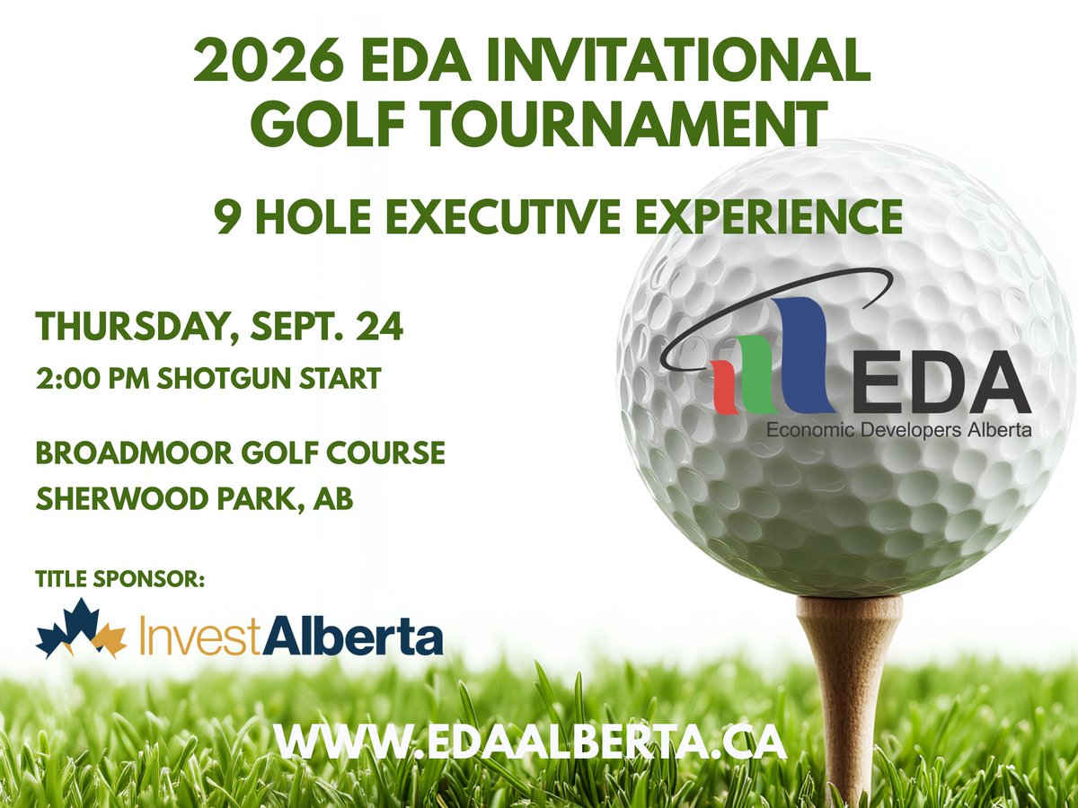 edaalberta's tweet photo. The EDA Invitational is back! Sept. 24. A 9-hole Texas Scramble, sponsorship opportunities &amp; the new Fairway Partner Village showcasing local businesses. Register before June 30 for a special prize! Thanks to our title sponsor @Invest_Alberta Learn More https://t.co/eGgvf7Dggc: https://t.co/ayM3FszCYw