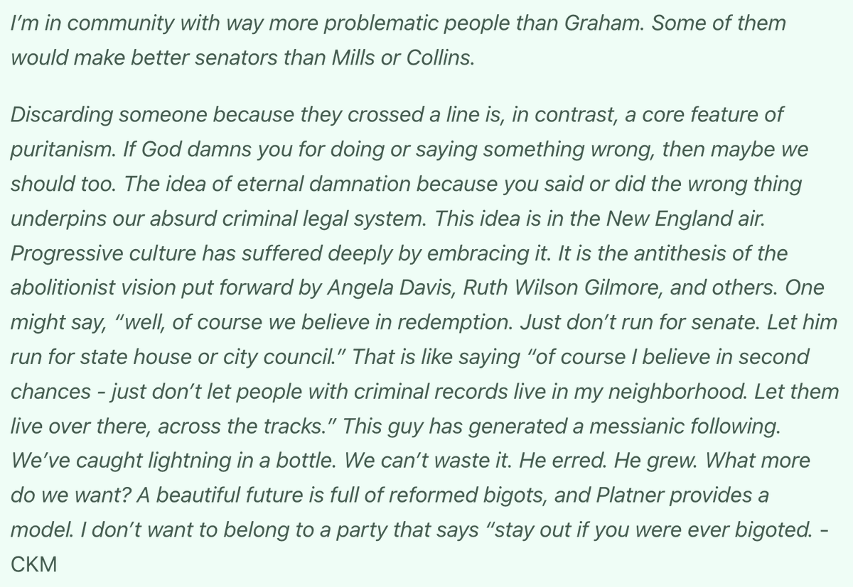aobrien2010's tweet photo. Maine writer &amp; anti-racist educator @blackgirlinmain spoke to other voters of color in Maine about their views on Graham Platner. As she writes, they have been Graham has shown up for people of color in a way that none of the other candidates have.

https://t.co/8j8517IIKd https://t.co/bSb9HzIzZh