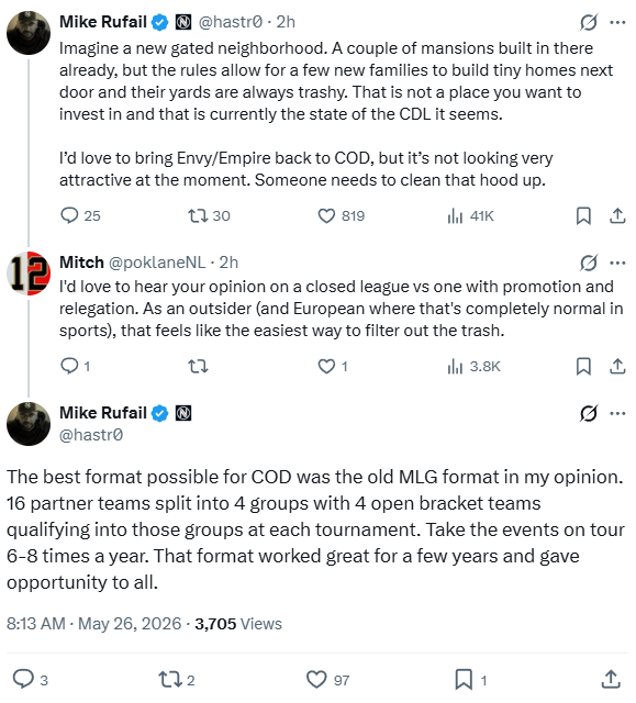 JakeSucky's tweet photo. "That is not a place you want to invest in and that is currently the state of the CDL... someone needs to clean that hood up"

Envy CEO Hastr0 speaks up on the state of Call of Duty and the League https://t.co/cMPOZAz32j
