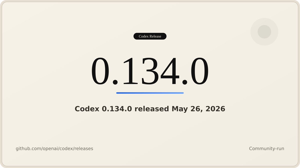 CodexReleases's tweet photo. Codex CLI 0.134.0 is out.

Highlights:
- Search across local conversation history with case-insensitive matching and result previews
- --profile is now the primary profile selector across CLI, TUI, and sandbox; legacy profile configs are rejected with migration guidance
- MCP gains per-server environment targeting, OAuth options for streamable HTTP servers, and concurrent execution for read-only tools
- Hook and extension inputs now include conversation history and subagent identity

Complete details in thread ↓