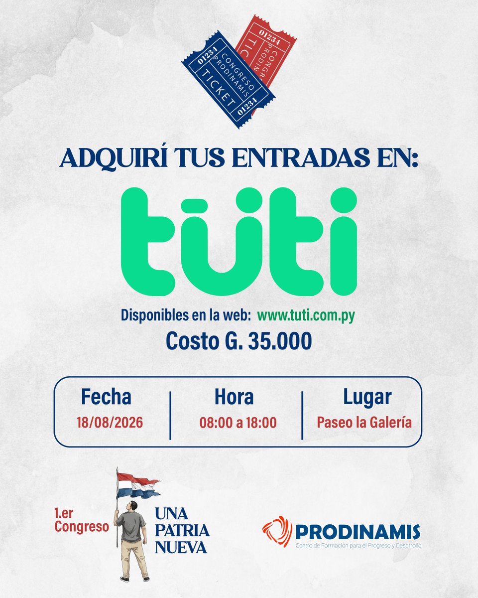 prodinamis's tweet photo. 🇵🇾🗣️El 1er Congreso “Una Patria Nueva” será un espacio de encuentro y reflexión que reunirá a líderes, jóvenes y representantes del sector productivo para impulsar el análisis estratégico y construir una visión compartida sobre el futuro del Paraguay.

🎟️
https://t.co/29Hm7lcEzB https://t.co/7vDTS3PuyZ